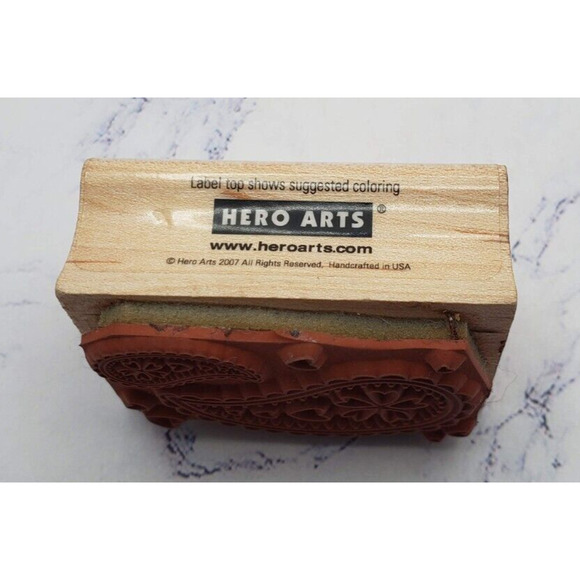 Hero Arts Duel Teardrop Pattern W/ Hearts Wood Mounted Rubber Stamp C4616 - Picture 4 of 7